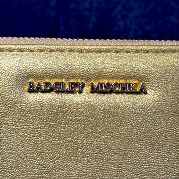 Badgley Mischka Vegan Leather Gold Studded Zippered Wallet (EUC) - Picture 3 of 17